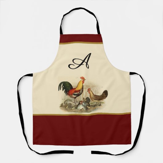 ヴィンテージ素朴水色のカラフル鶏の鶏 エプロン (正面)