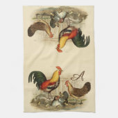 ヴィンテージ素朴水色のカラフル鶏の鶏 キッチンタオル (縦)