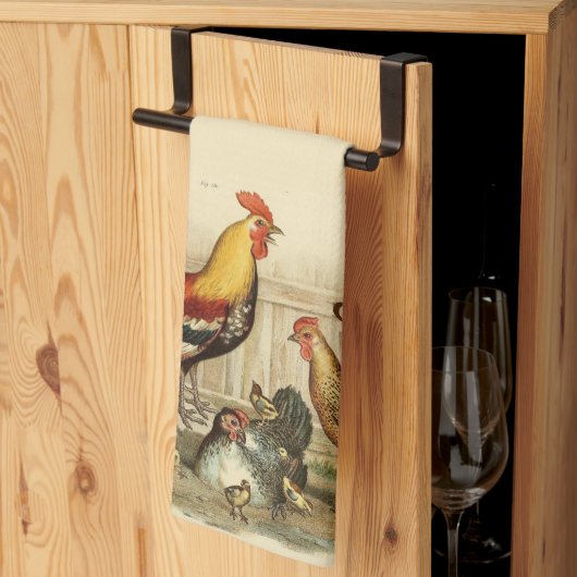 ヴィンテージ素朴水色のカラフル鶏の鶏 キッチンタオル (三つ折り)