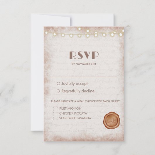 ヴィンテージ素朴水色ロマンチックなストリングライトI 出欠カード (正面)