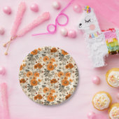 ヴィンテージ素朴焦げオレンジ色秋花模様 ペーパープレート (パーティー)