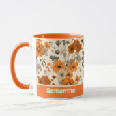 ヴィンテージ素朴焦げオレンジ色秋花模様 マグカップ (左)