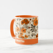 ヴィンテージ素朴焦げオレンジ色秋花模様 マグカップ (正面左)