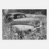 ヴィンテージ素朴白黒車オールドアンティーク ラッピングペーパーシート (正面3)