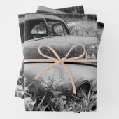 ヴィンテージ素朴白黒車オールドアンティーク ラッピングペーパーシート (インサイチュ)