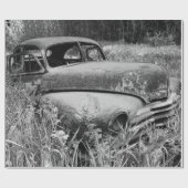 ヴィンテージ素朴白黒車オールドアンティーク ラッピングペーパー (フラット)