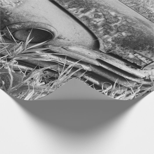 ヴィンテージ素朴白黒車オールドアンティーク ラッピングペーパー (角)