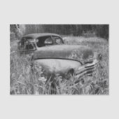 ヴィンテージ素朴白黒車オールドアンティーク 薄葉紙 (正面)