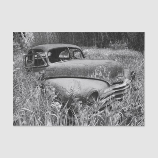 ヴィンテージ素朴白黒車オールドアンティーク 薄葉紙 (正面)