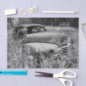 ヴィンテージ素朴白黒車オールドアンティーク 薄葉紙 (クラフト)