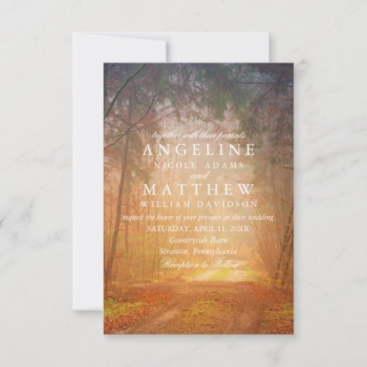 ヴィンテージ素朴秋ツリ結婚ーの光源 招待状 (正面)