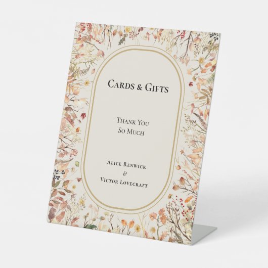 ヴィンテージ素朴秋ベージュウェディングカードとギフト 台座サイン (正面)