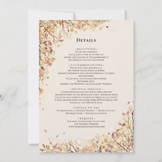 ヴィンテージ素朴秋ベージュ結婚の詳細と 招待状 (裏面)