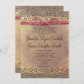 ヴィンテージ素朴紙のBurlap結婚式招待状 招待状 (正面/裏面)