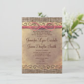 ヴィンテージ素朴紙のBurlap結婚式招待状 招待状 (スタンド正面)