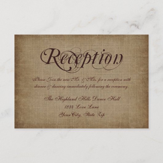 ヴィンテージ素朴紙ウェディングレセプションカード エンクロージャーカード (裏面)