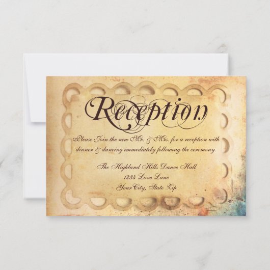 ヴィンテージ素朴紙ウェディングレセプションカード 招待状 (裏面)