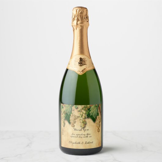 ヴィンテージ素朴紙ブドウつる植物グリーンブドウ スパークリングワインラベル (正面)