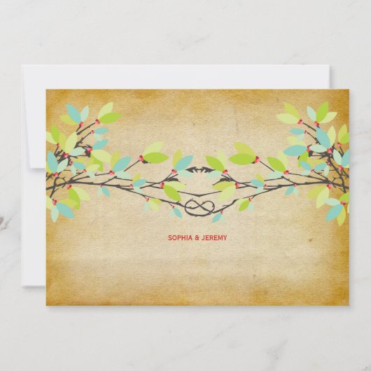 ヴィンテージ素朴結びラブツリー春の結婚式 招待状 (裏面)