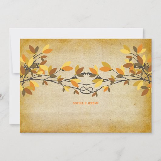 ヴィンテージ素朴結び恋の木の秋結婚の 招待状 (裏面)