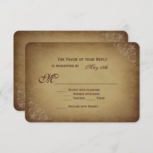 ヴィンテージ素朴結婚のRSVPカードの角丸 出欠カード (正面/裏面)