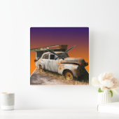 ヴィンテージ素朴自動車とガレージ スクエア壁時計 (ホーム)