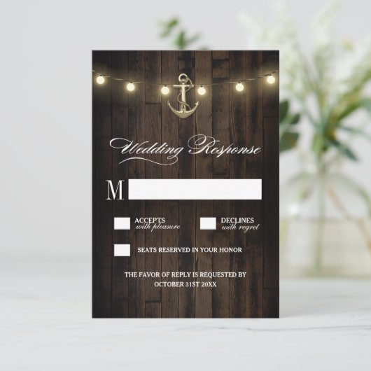 ヴィンテージ素朴航海のいかりウェディングRSVPカード 出欠カード (スタンド正面)