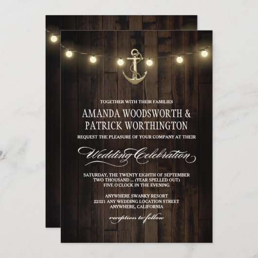 ヴィンテージ素朴航海のいかり結婚式招待状 招待状 (正面/裏面)