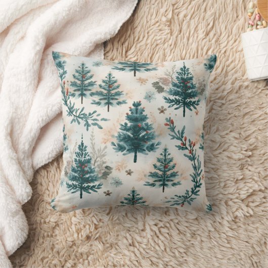 ヴィンテージ素朴色冬松の木模様 クッション (ブランケット)