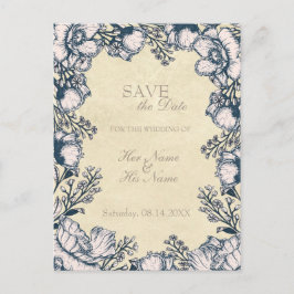 ヴィンテージ素朴花フローラ結婚式の日付を保存 案内ポストカード