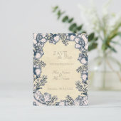 ヴィンテージ素朴花フローラ結婚式の日付を保存 案内ポストカード (スタンド正面)