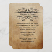 ヴィンテージ素朴茶色の黒いスクロール結婚ポスト 招待状 (正面/裏面)