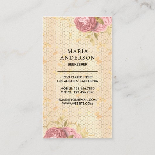 ヴィンテージ素朴赤面ピンクフローラブラックハニービー 名刺 (裏面)