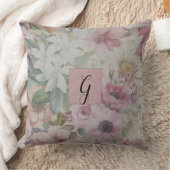 ヴィンテージ素朴赤面ピンク花柄モノグラム クッション (ブランケット)