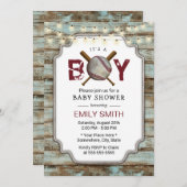 ヴィンテージ素朴野球少年ベイビーシャワー 招待状 (正面/裏面)