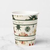 ヴィンテージ素朴金ゴールドと緑の雪片パターン 紙コップ (裏面)