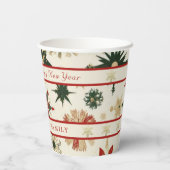 ヴィンテージ素朴金ゴールドと赤い雪片パターン 紙コップ (裏面)