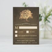 ヴィンテージ素朴金ゴールドオークツリーウェディングRSVPカード 出欠カード (スタンド正面)