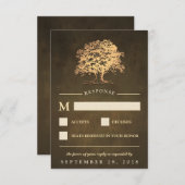 ヴィンテージ素朴金ゴールドオークツリーウェディングRSVPカード 出欠カード (正面/裏面)