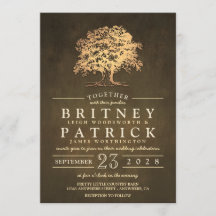 ヴィンテージ素朴金ゴールドオークツリー結婚式招待状