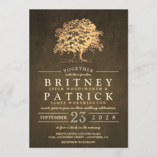 ヴィンテージ素朴金ゴールドオークツリー結婚式招待状 招待状