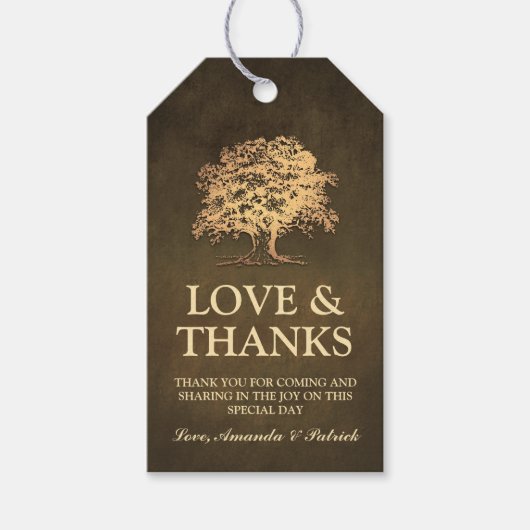 ヴィンテージ素朴金ゴールドオーク結婚ツリーありがとう ギフトタグ (正面)
