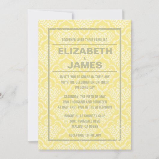 ヴィンテージ素朴金ゴールドダマスクウェディング招待状 招待状 (正面)