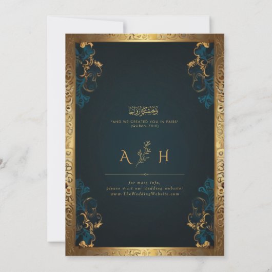 ヴィンテージ素朴金ゴールドフレームイ結婚スラームのモノグラム 招待状 (裏面)