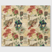 ヴィンテージ素朴金ゴールドフローラクリスマスエフェメラ ラッピングペーパー (フラット)