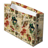ヴィンテージ素朴金ゴールドフローラクリスマスエフェメラ ラージペーパーバッグ (正面アングル)