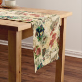 ヴィンテージ素朴金ゴールドフローラクリスマスエフェメラ ロングテーブルランナー (インサイチュ)