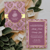 ヴィンテージ素朴金ゴールドラベンダーダマスクムスリム結婚ズ 招待状