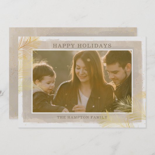 ヴィンテージ素朴金ゴールド松の枝の写真 シーズンカード (正面/裏面)