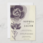 ヴィンテージ素朴金ゴールド水色フローラ結婚の 招待状 (正面)